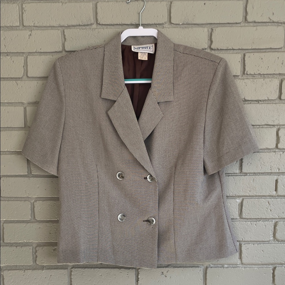 Vintage Women's Houndstooth Double-Breasted Short Sleeve Blazer